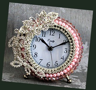 Pink Pearl and Rhinestone Butterfly Alarm Clock fairy bedroom decor