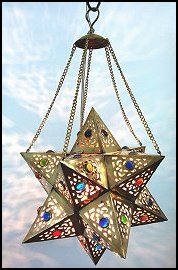 Moroccan Jeweled Star Pendant Hanging Lamp 