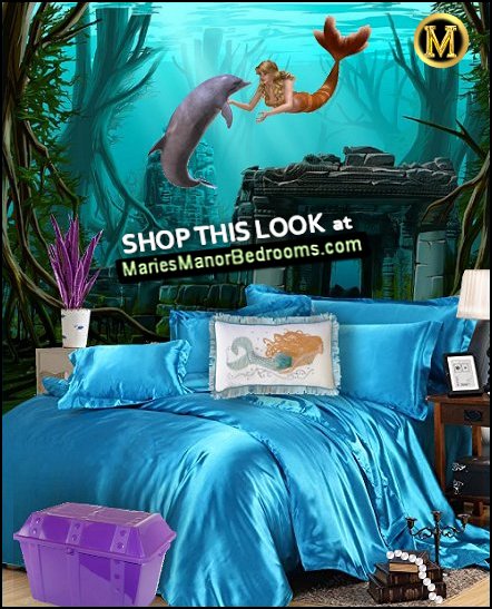 mermaid bedroom decor Blue satin Bedding mermaid wall mural under the sea bedroom aesthetic