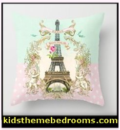 Bonjour Paris Throw Pillow and matching paris bedding