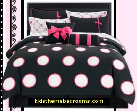  sophie comforter polka dot bedding pink black bedding -  paris bedroom decor
