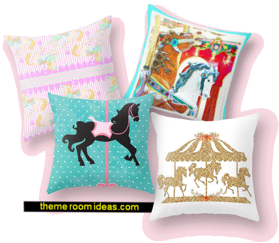 Carousel themed throw pillows - carousel bedding  -  carousel rugs  -  carousel wall art  -  carousel throw pillows