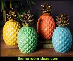 Ceramic Coral Pineapples - colorful tropical decor 