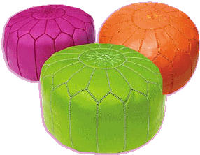 Fun with fucshia! Hand-stitched Moroccan leather poufs make a great ottoman / footstool. Little ones enjoy them as a seat that's just their size. Enjoy the versatility and color of this classic decor accessory in your home. 