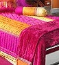 Bold and Bright colro pallette of Fuschia, Orange and Gold with Lace Trims in gold accents make this bedding desirable for everyone young at heart 