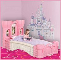 Fit for royalty, this twin bed features a headboard with twin towers and a scenic "view outside the castle" and "window sills" perfect for alarm clock, books and more. Every girl's room needs a little Disney magic! This charming princess castle wall decal is the perfect choice for your own little princess. The decal can be repositioned at any time, and will never leave behind any sticky residue if removed. The castle also features beautiful glitter elements, for a real sparkle that you will be sure to adore! For more magic on your walls, be sure to check out our giant Disney Princess wall decals! castle wallpaper mural 