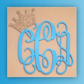 Glittered princess crown monogram -royal monogram decor