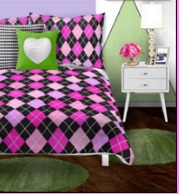 Pink Lavender Black Argyle Comforters golf bedding golf throw pillows  Stacked Ball Table Lamps  Round green rugs